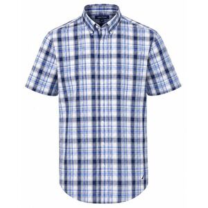 Nautica Shirt Mens XLT Blue Plaid Button Down Short Sleeve Cotton Tall